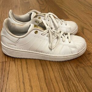 Adidas White and Gold Superstar